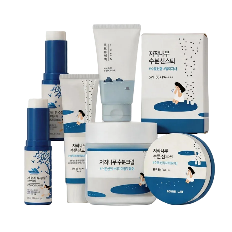 ROUND LAB Birch Juice Skincare Set – Korean Hydrating Cleanser, Moisturizer, Sun Stick & Retinol Eye Cream