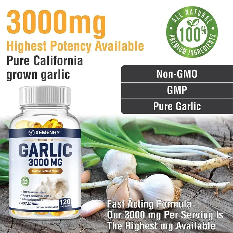 XEMENRY Odorless Garlic Capsules – Daily Heart, Immune & Cardiovascular Health Support