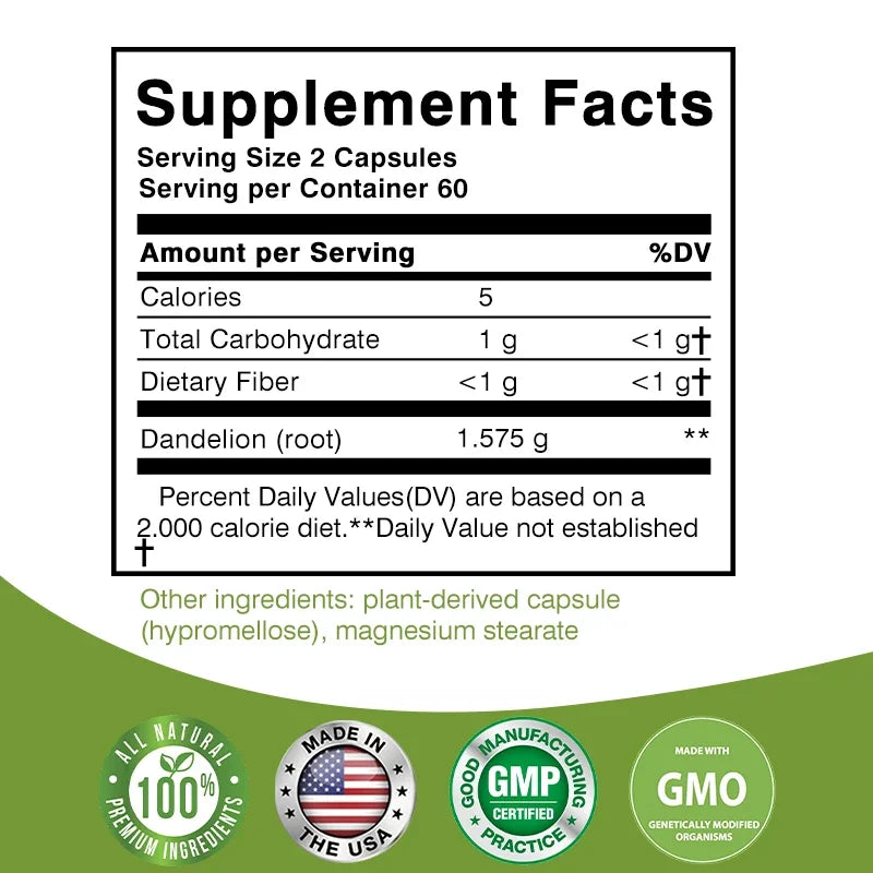 Xemenry Organic Dandelion Root Extract 1575mg Capsules – Daily Liver, Urinary & Immune Support