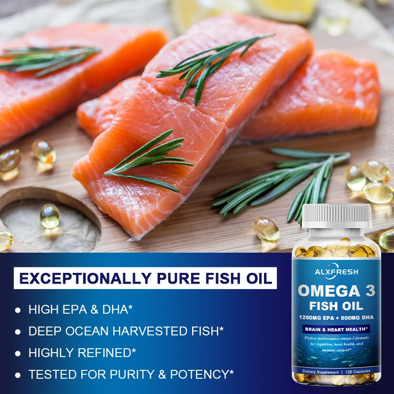 ALXFRESH Wild Caught Omega-3 Fish Oil Softgels – High EPA & DHA Daily Dietary Supplement