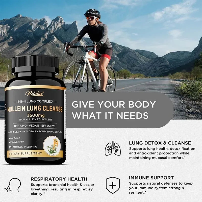 PSLALAE Mullein Lung Support Capsules with NAC & Turmeric 3500mg – Respiratory Health, Immune Support & Daily Lung Wellness Supplement (30/60/120 Capsules)