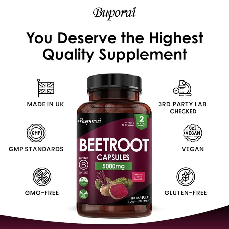 PSLALAE Beetroot 5000mg Capsules – Nitric Oxide, Circulation, Heart Health & Energy Support Supplement