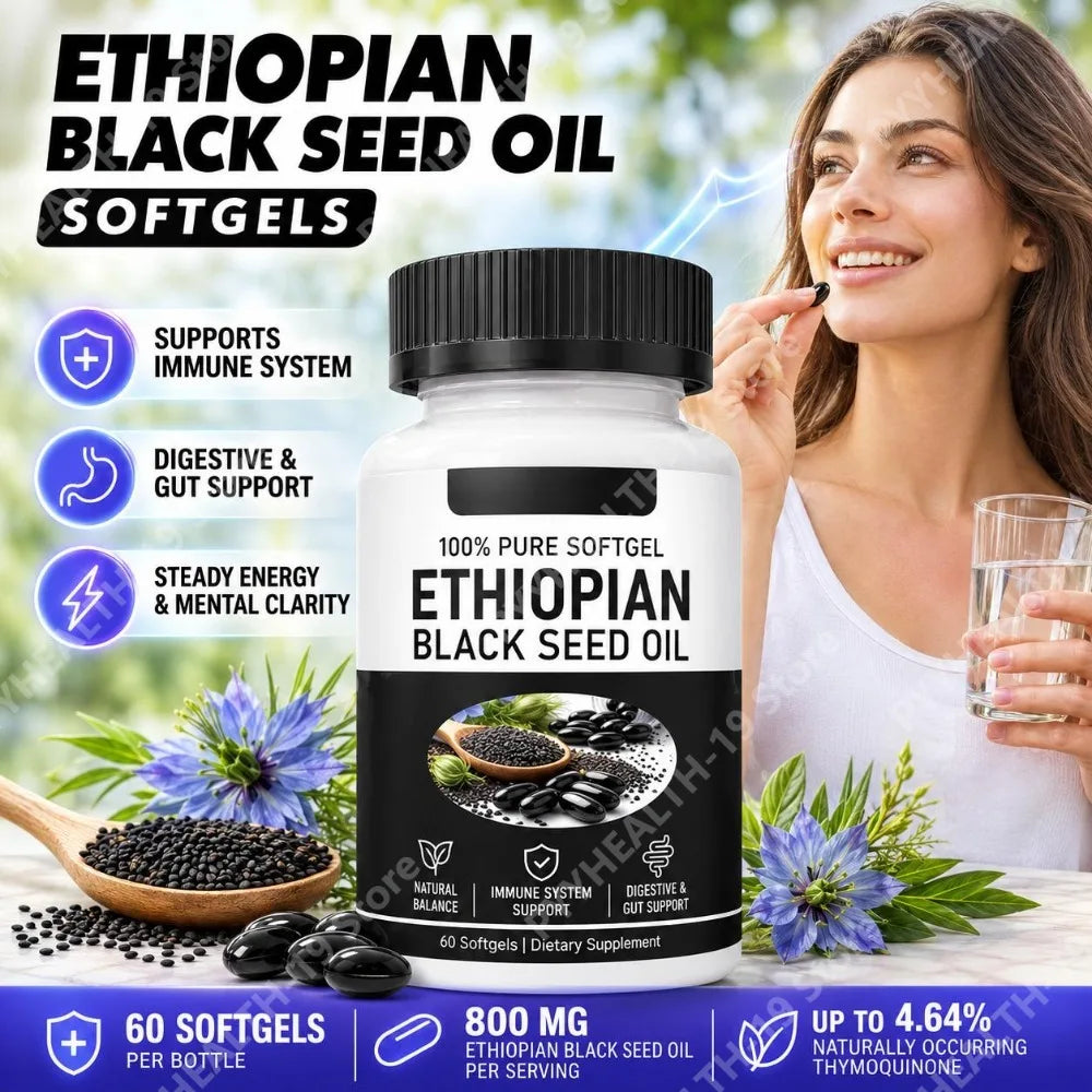 Ethiopian Black Seed Oil Softgels 800mg – 4.64% Thymoquinone, 60 Softgels