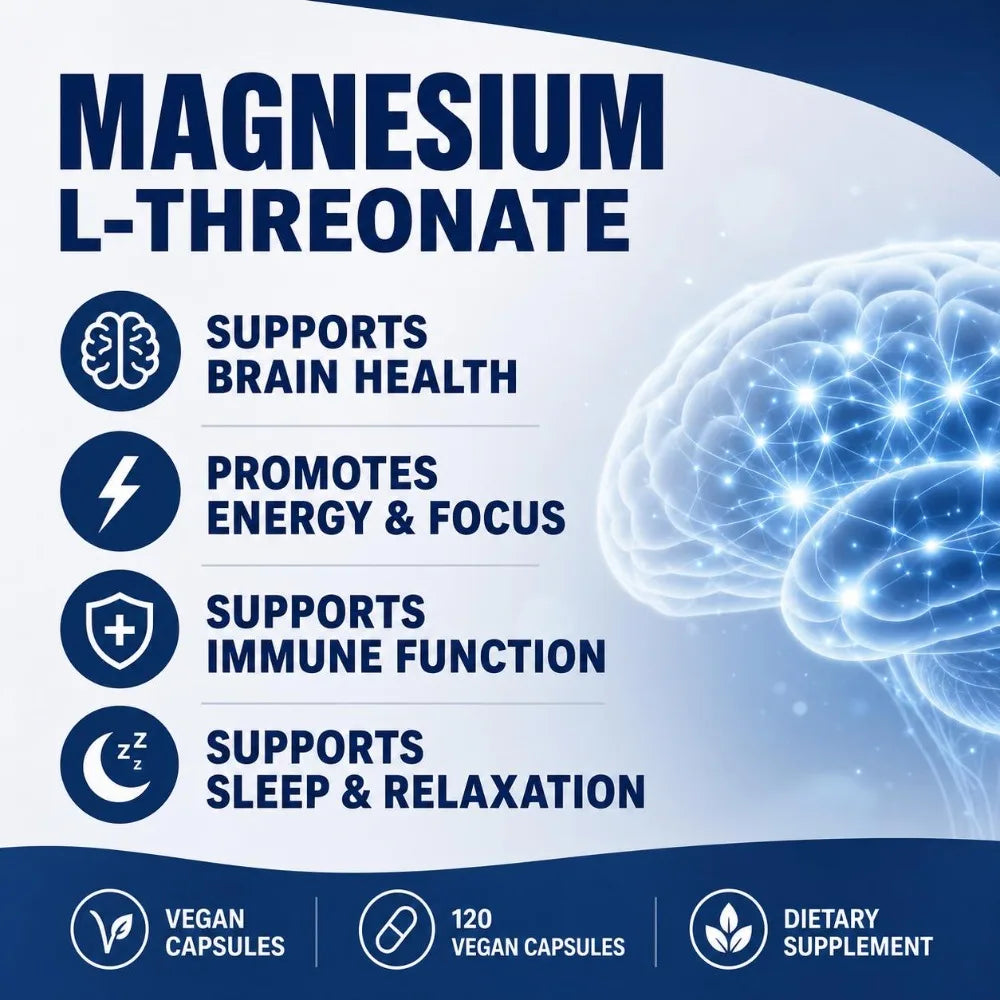 Magnesium L-Threonate Capsules – Magnesium Supplement, 120 Vegan Capsules