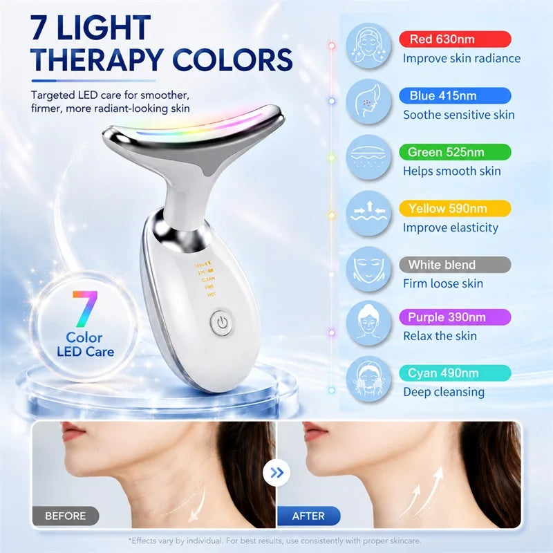 LED Face & Neck Massager – EMS, Vibration & Warm Therapy Skincare Device
