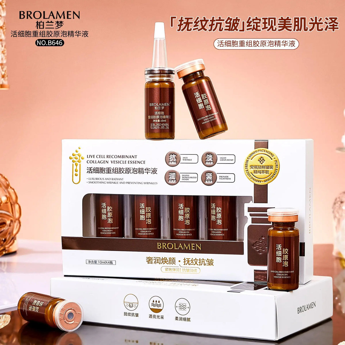 Recombinant Collagen Facial Serum 4 × 10ml – Hydrating & Smoothing Essence with Niacinamide