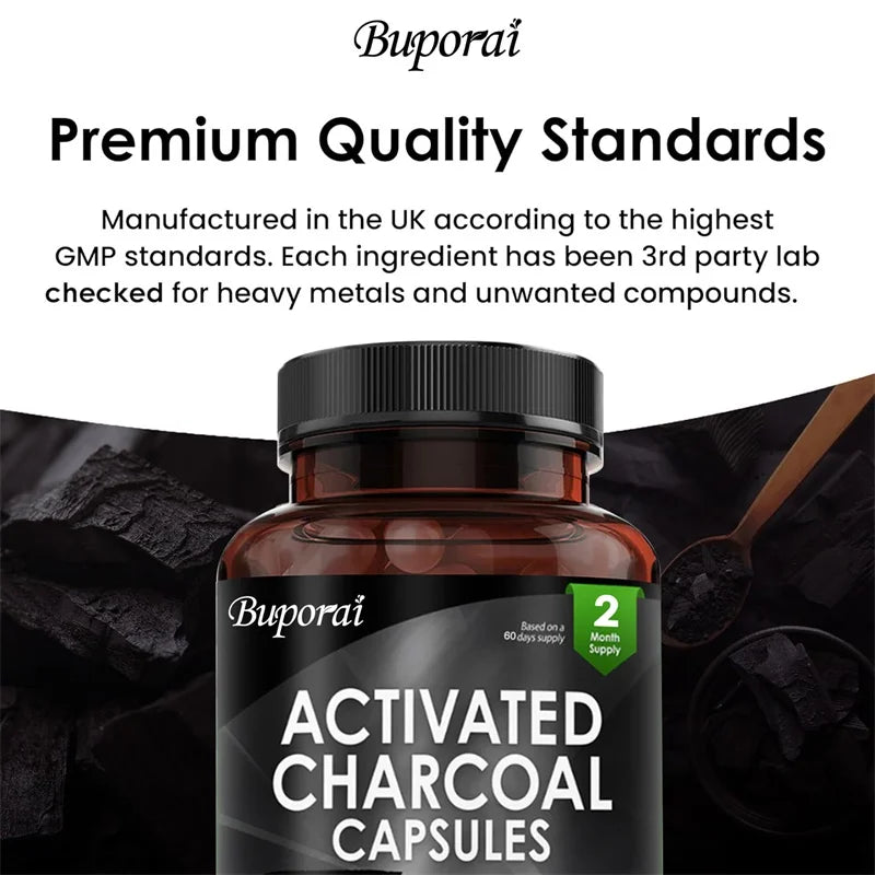 PSLALAE Activated Charcoal Capsules – Natural Detox Supplement for Gut Health, Gas & Bloating Relief