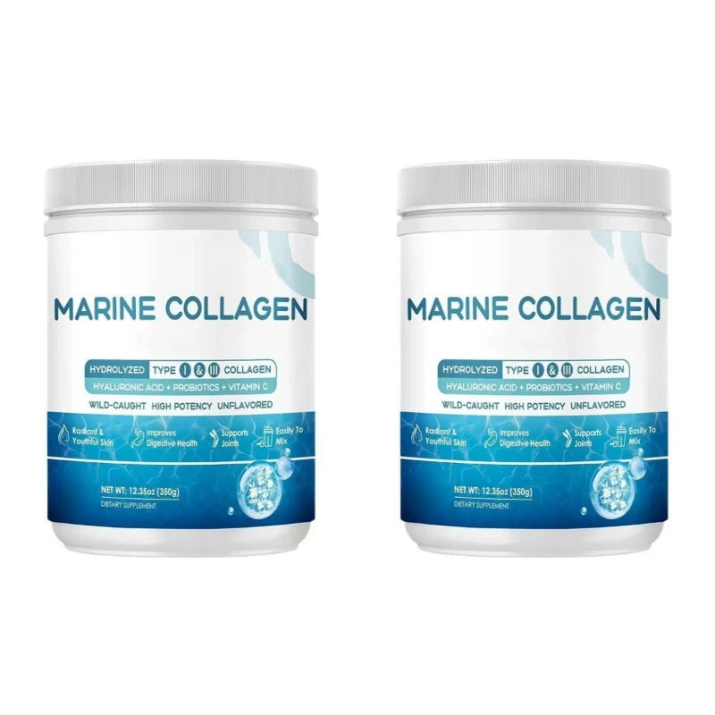 Marine Collagen Peptides Powder – Type I & III Collagen with Vitamin C, Hyaluronic Acid & Probiotics, Unflavoured, 350g