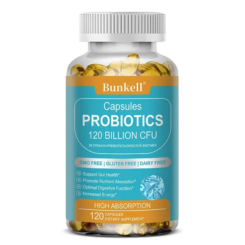 Bunkell 120 Billion CFU Probiotic Supplement with Prebiotics – Daily Gut & Digestive Health Support for Women & Men