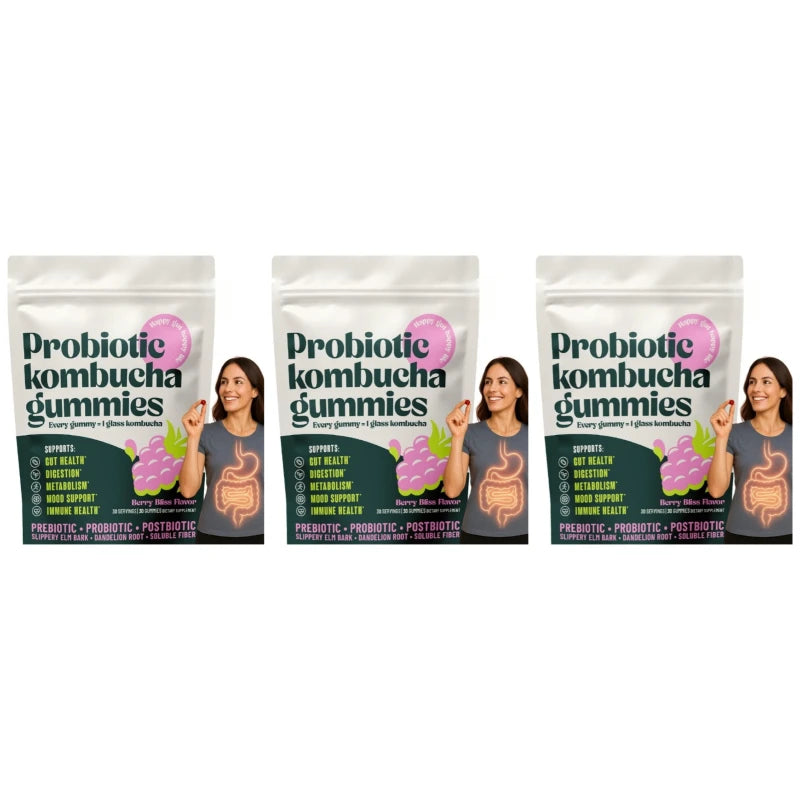 Kombucha & Prebiotic Fiber Gummies – Daily Digestive Wellness Supplement, 30 Gummies