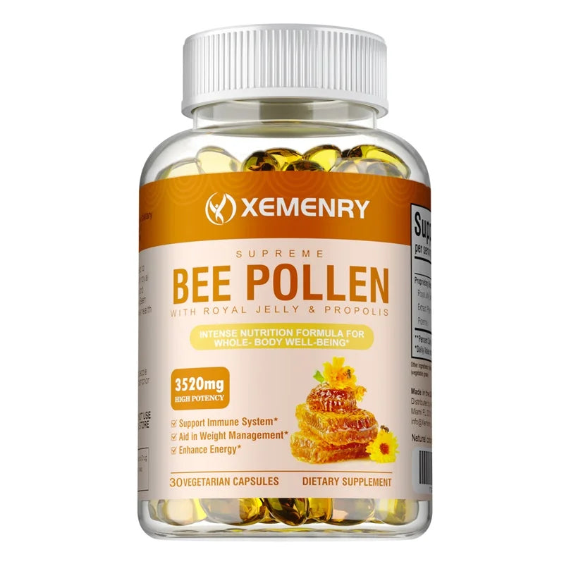 Bee Pollen Capsules with Royal Jelly & Propolis – Immune Support, Natural Energy & Antioxidant Supplement for Men & Women