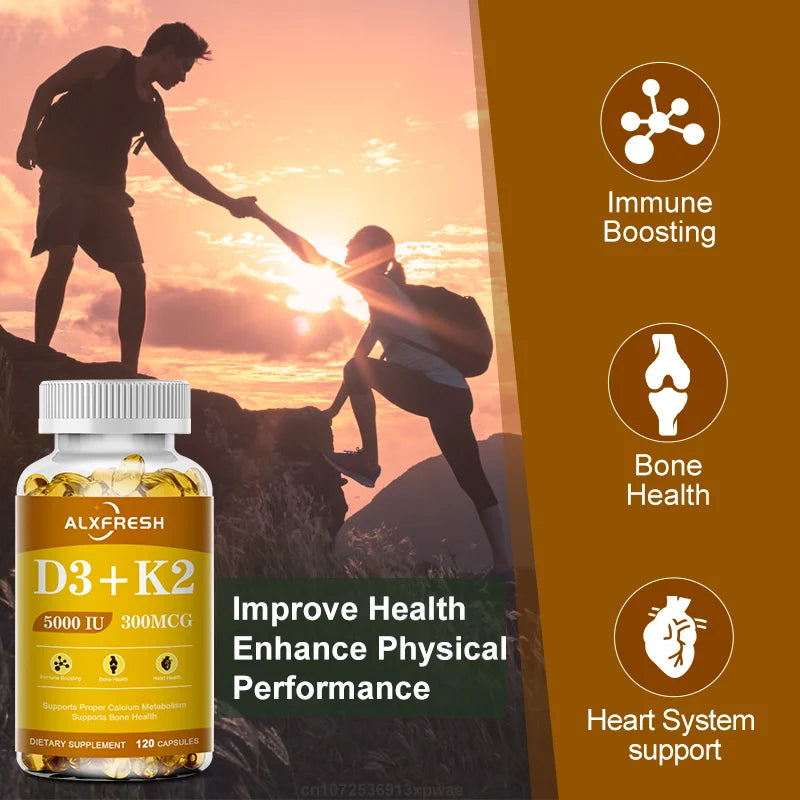 ALXFRESH Vitamin D3 + K2 Capsules – Bone, Calcium & Immune Support Supplement