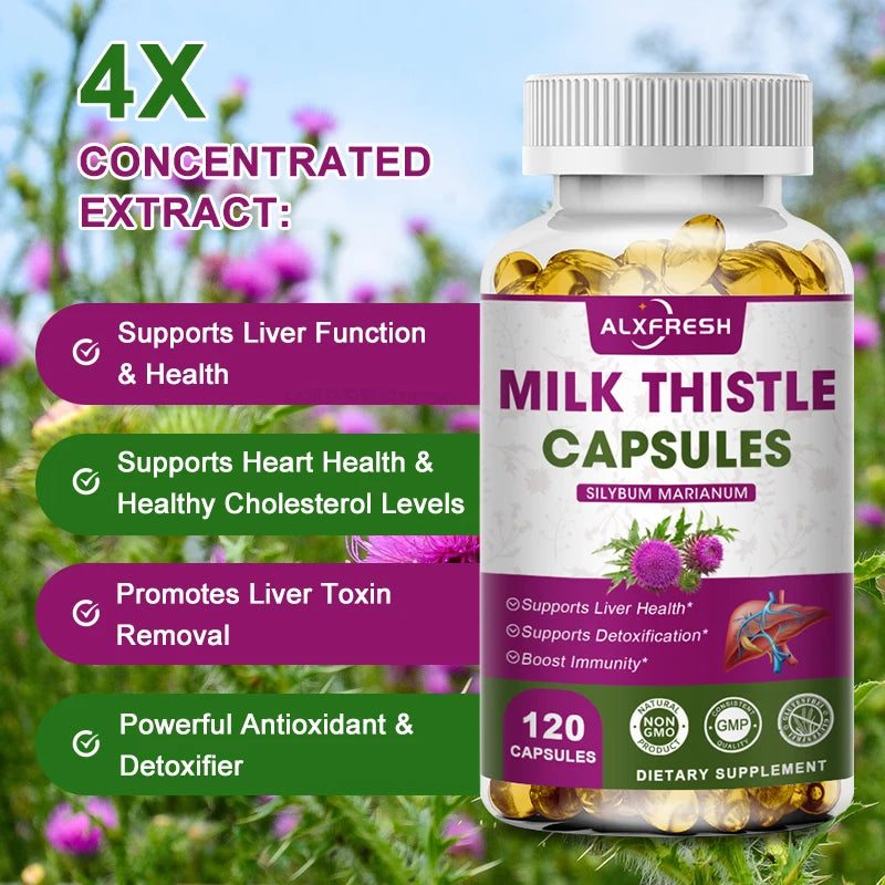 ALXFRESH Milk Thistle Capsules – Liver Health & Antioxidant Daily Wellness Supplement