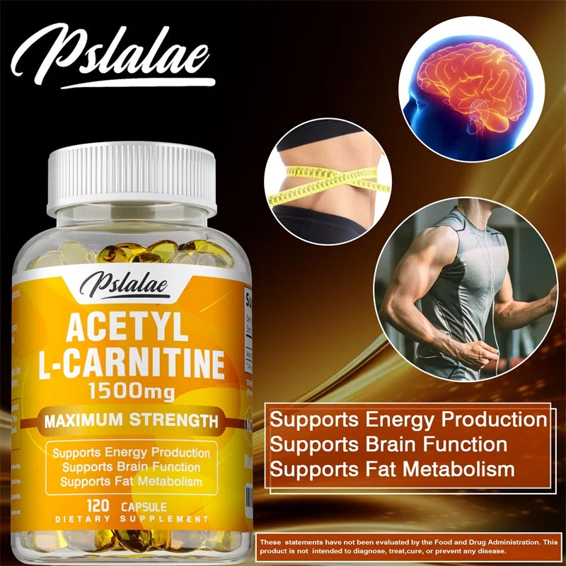 PSLALAE Acetyl L-Carnitine 1500mg Capsules – Daily Energy, Brain & Metabolism Support Supplement