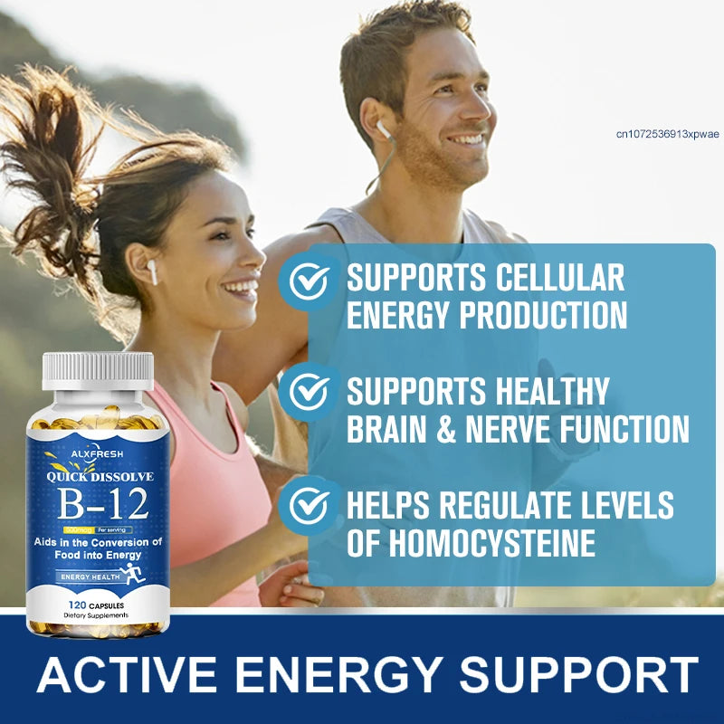 ALXFRESH Vitamin B12 Capsules – Daily Energy, Brain & Nervous System Support Supplement