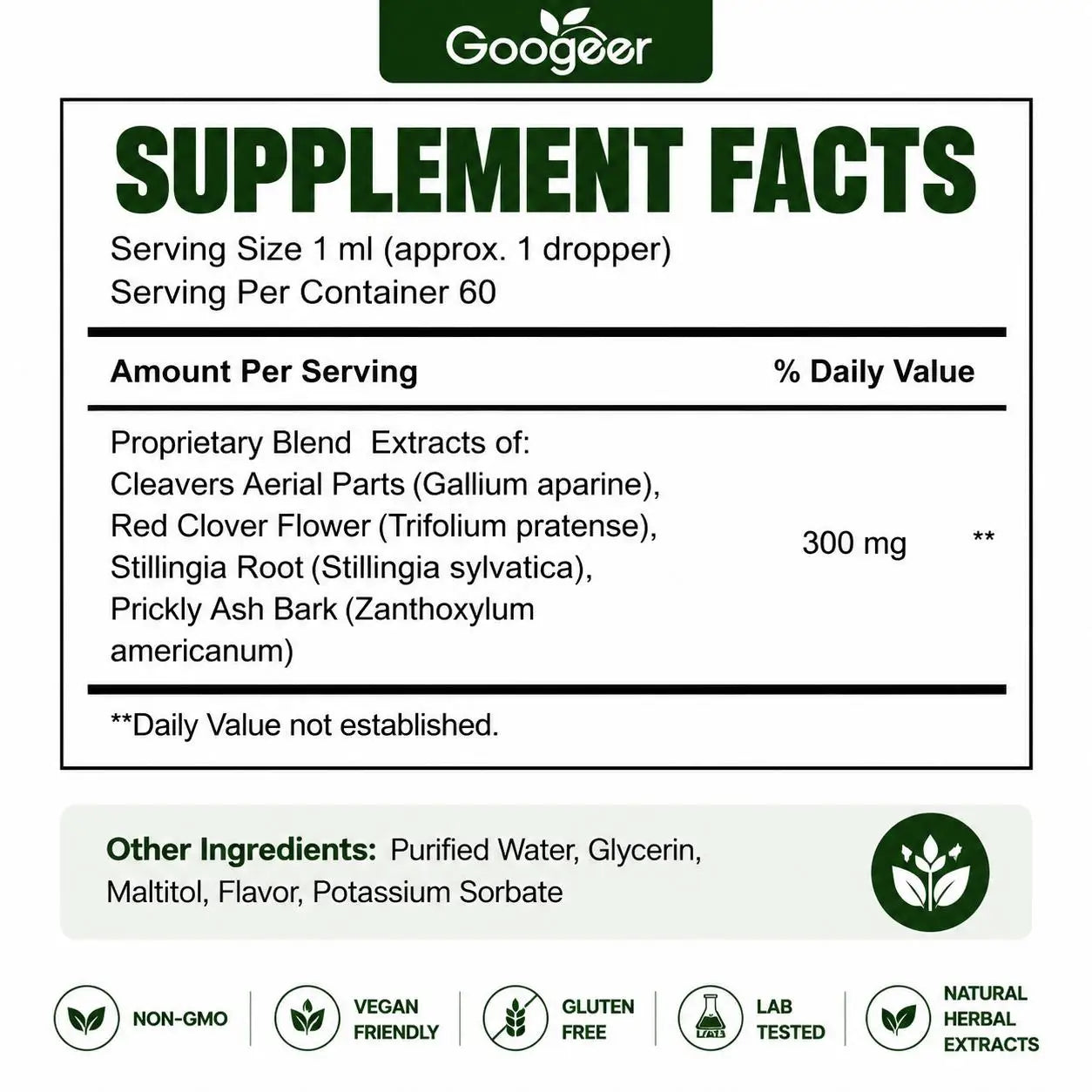 Googeer Lymphatic Drainage Herbal Drops 60ml – Herbal Daily Wellness Supplement with Uncaria & Red Clover