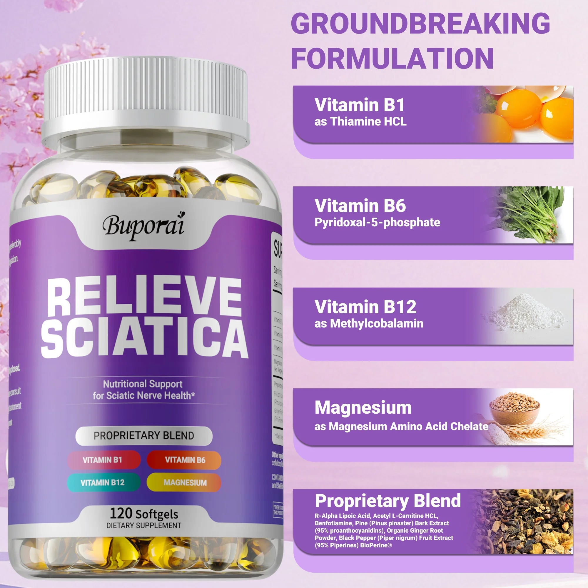 Sciatica Support Capsules with Alpha Lipoic Acid & Vitamin B Complex | Nerve, Joint & Mobility Supplement | 30/60/120 Capsules