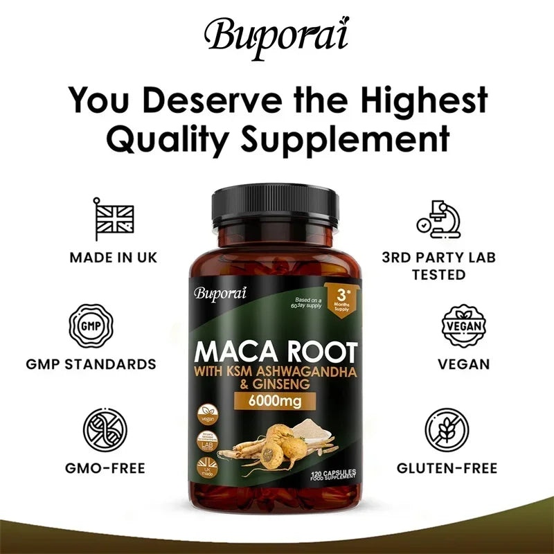 Maca Root Supplement with Ashwagandha & Ginseng – Energy, Mood & Endurance Support