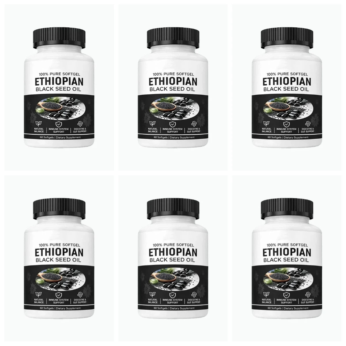 Ethiopian Black Seed Oil Softgels 800mg – 4.64% Thymoquinone, 60 Softgels