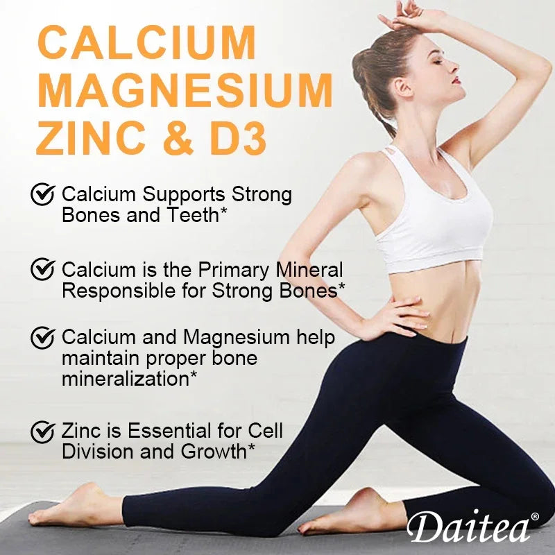 DAITEA Calcium Magnesium Zinc with Vitamin D3 Capsules – Daily Bone, Teeth & Immune Support