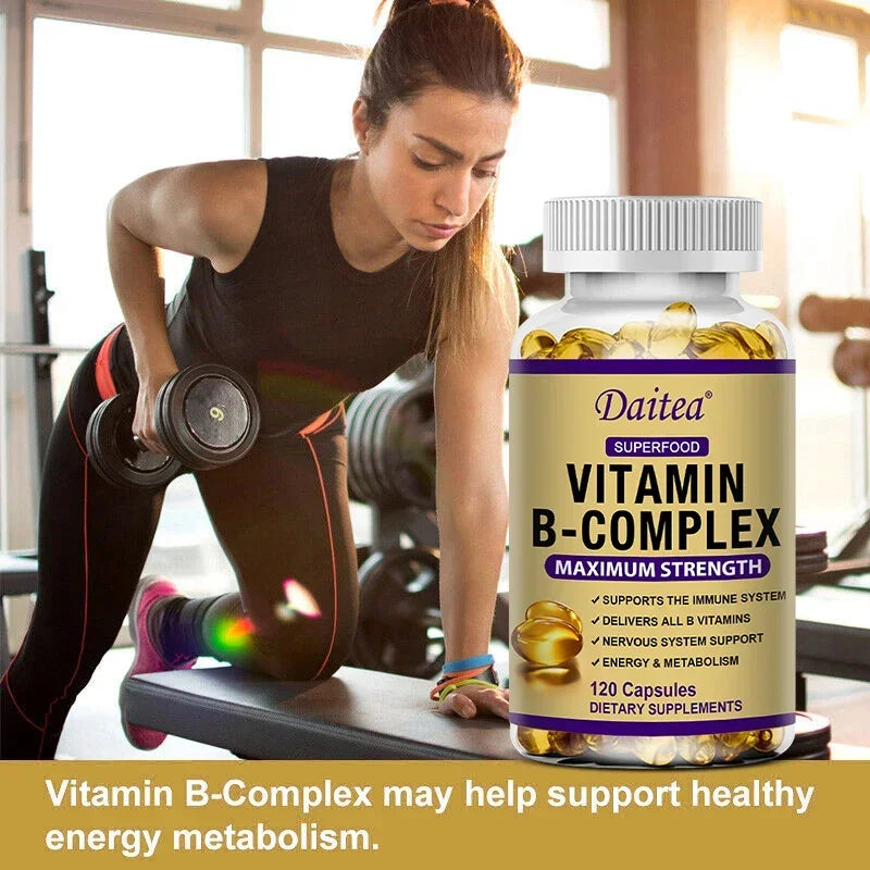 Vitamin B Complex Capsules with B12, B6 & Biotin – Energy Metabolism, Nervous System, Immune & Stress Support Supplement (30/60/120 Capsules)