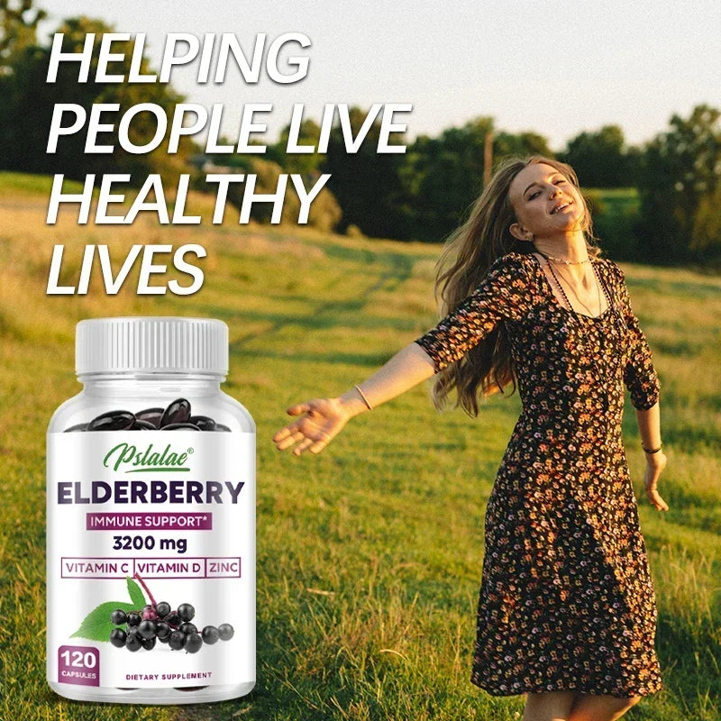 PSLALAE Elderberry Capsules with Vitamin C, D & Zinc – Daily Immune & Antioxidant Support
