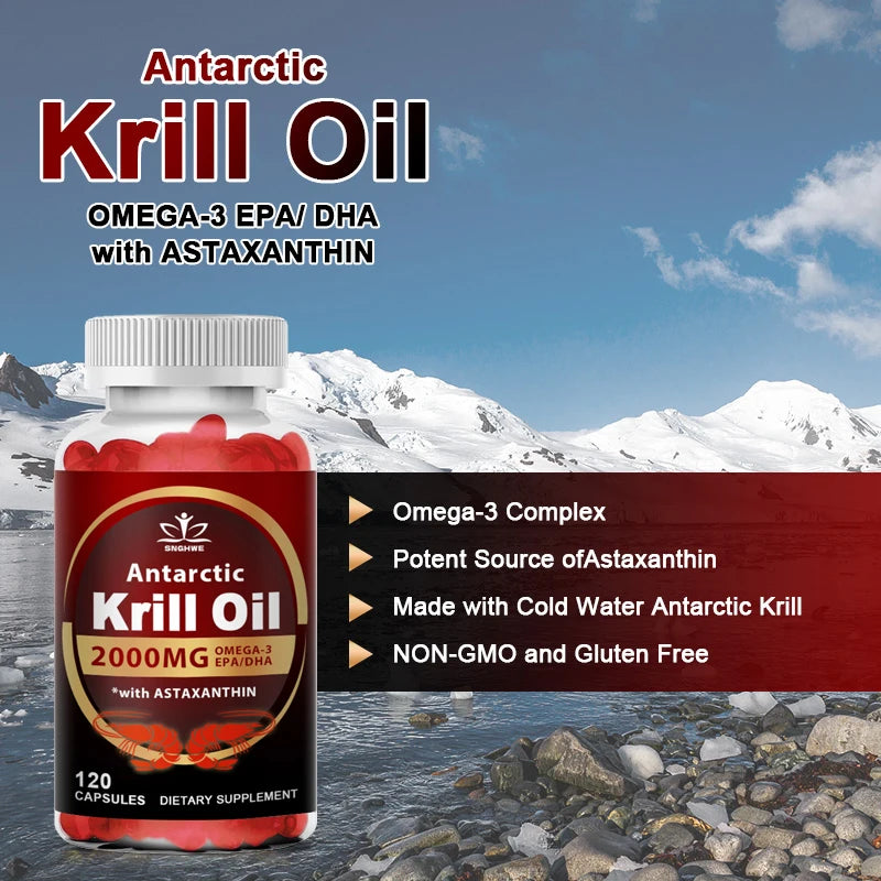 SNGHWE Krill Oil 2000mg Omega-3 Capsules – EPA, DHA & Astaxanthin for Heart, Brain & Joint Support