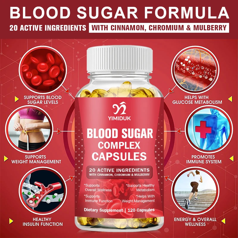 Yimiduk Blood Sugar Support Capsules with Cinnamon, Chromium & Mulberry | Metabolic & Immune Health Supplement | 60/120 Capsules
