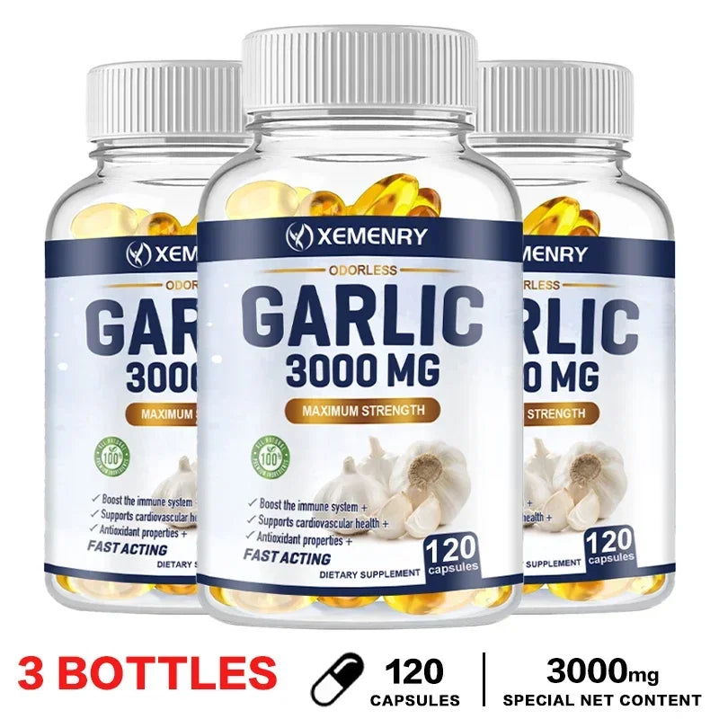 XEMENRY Odorless Garlic Capsules – Daily Heart, Immune & Cardiovascular Health Support