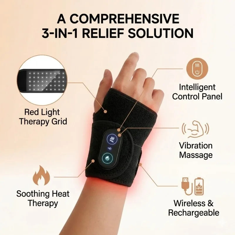 Red & Near-Infrared LED Wrist Support Wrap – 660nm & 850nm Light, USB-Powered Design