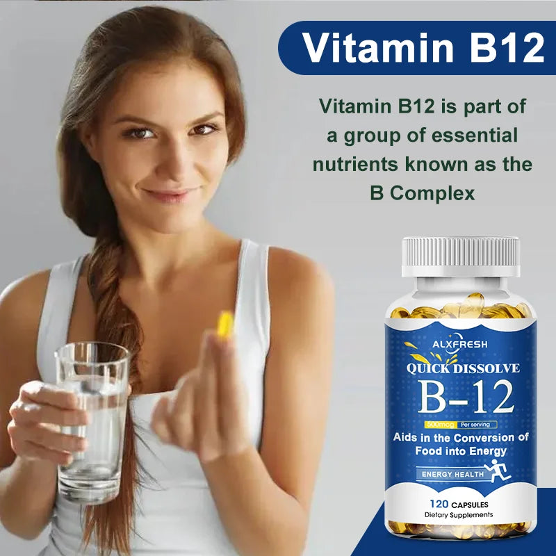 ALXFRESH Vitamin B12 Capsules – Daily B12 Supplement for Energy, Nervous System & Mood Support