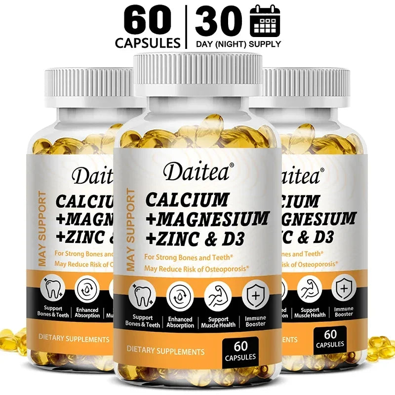 DAITEA Calcium Magnesium Zinc with Vitamin D3 Capsules – Daily Bone, Teeth & Immune Support
