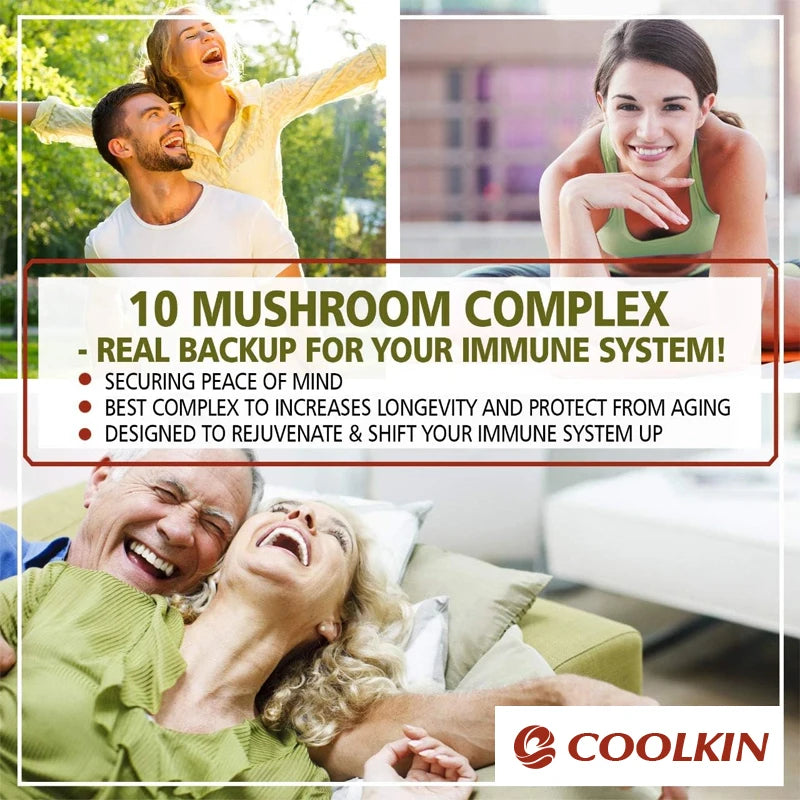 Coolkin 10-in-1 Mushroom Complex Capsules – Lion's Mane, Reishi & Adaptogenic Mushroom Blend for Brain, Memory & Immune Support