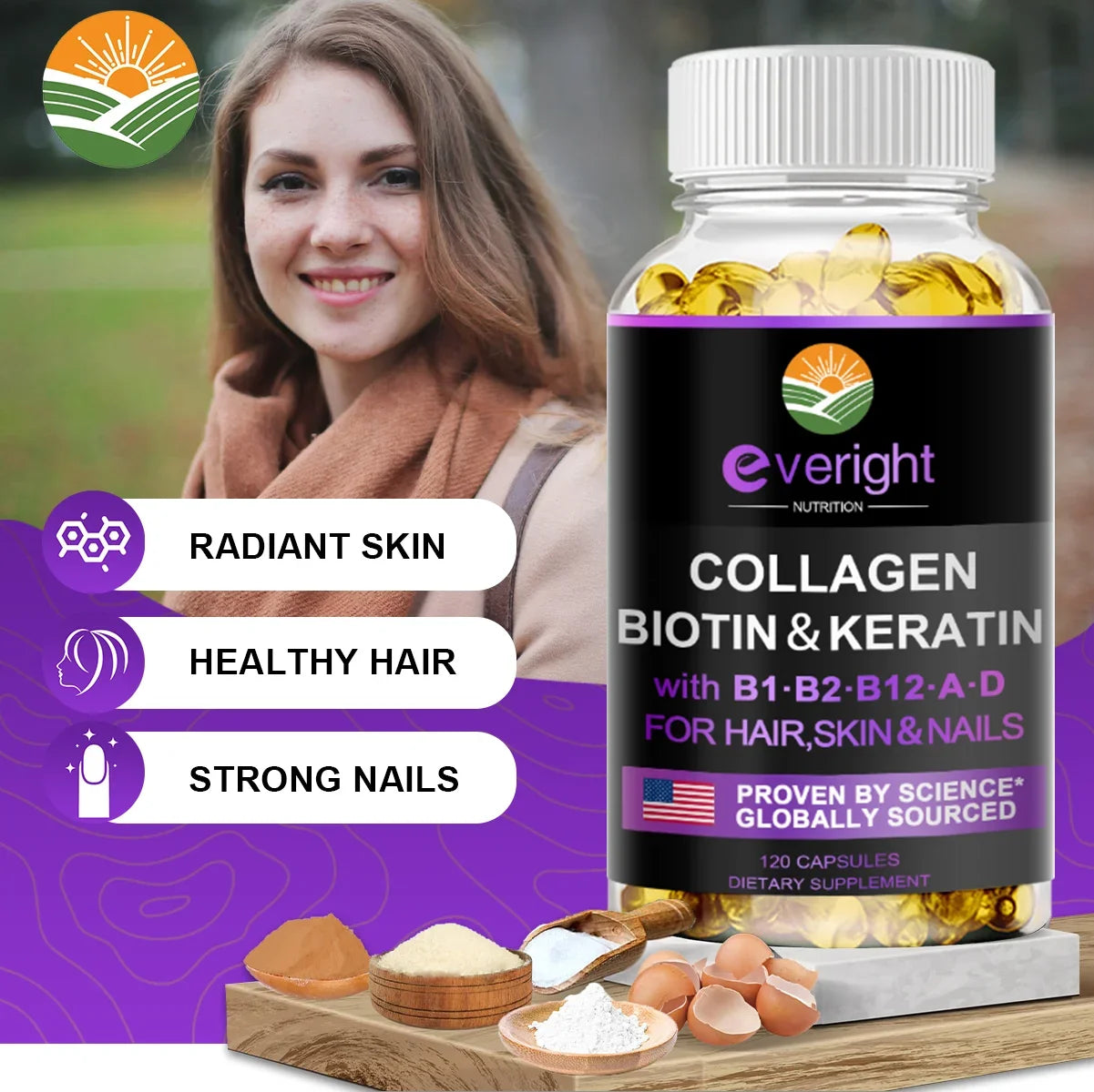 XMSJ Biotin Collagen Keratin & Hyaluronic Acid Capsules – Daily Hair, Skin & Nail Support