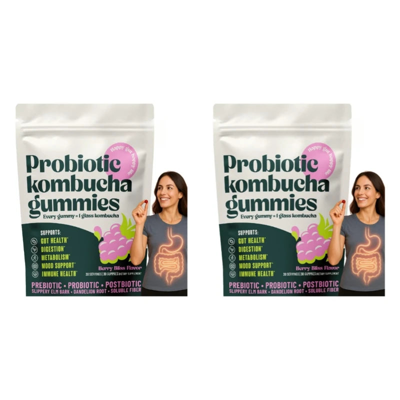 Kombucha & Prebiotic Fiber Gummies – Daily Digestive Wellness Supplement, 30 Gummies