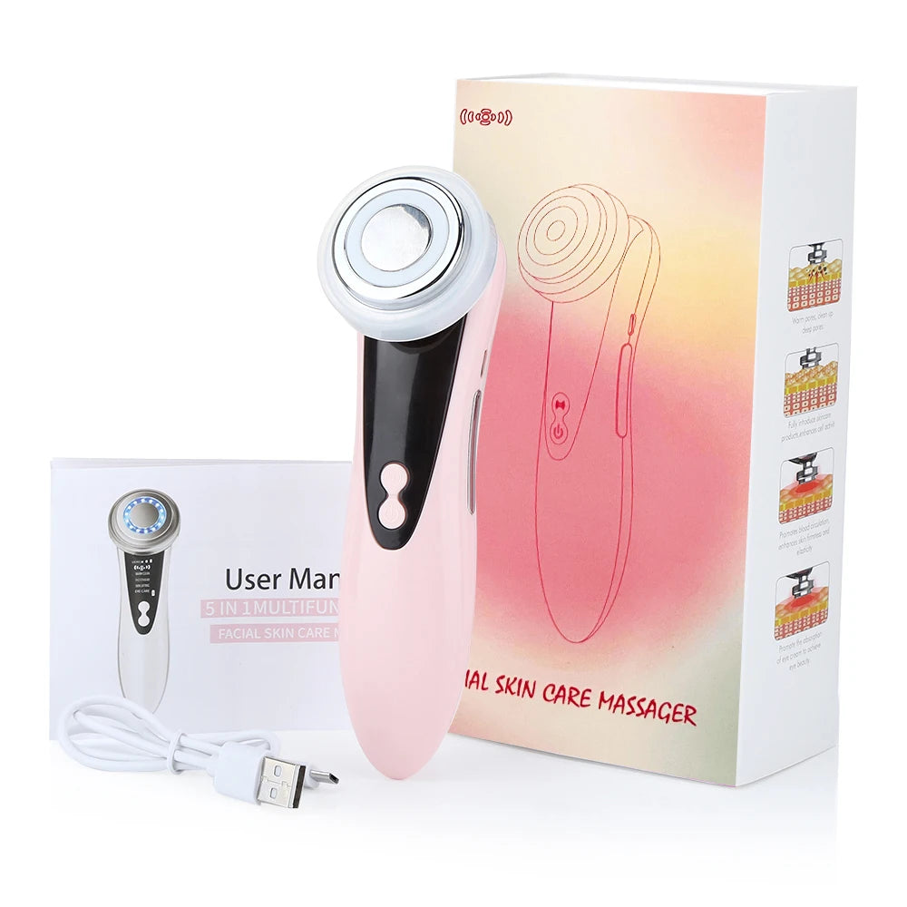 7-in-1 EMS Facial Massager – LED Light Therapy, Warm Vibration & Microcurrent Skincare Device