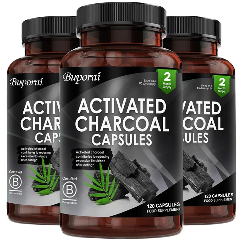 PSLALAE Activated Charcoal Capsules – Natural Detox Supplement for Gut Health, Gas & Bloating Relief