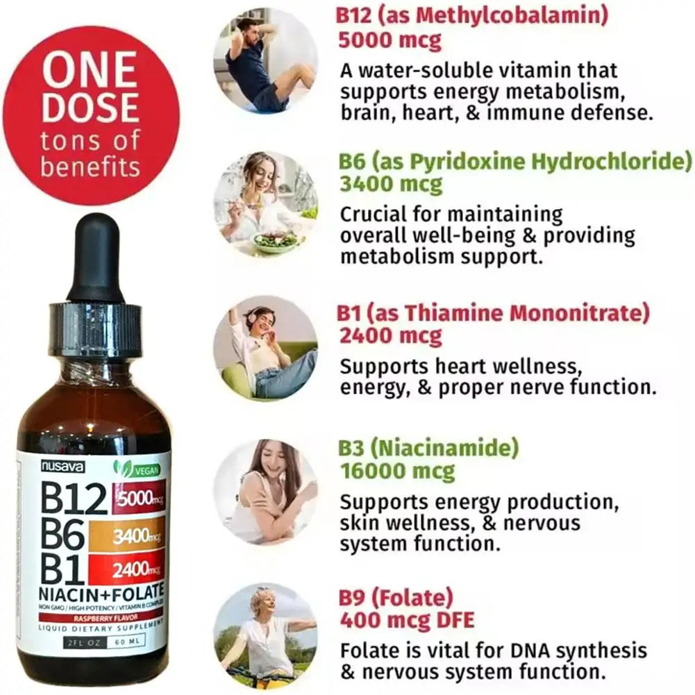 BIYODE Vitamin B12 B6 & B1 Liquid Drops – Triple Absorption Energy & Nervous System Support