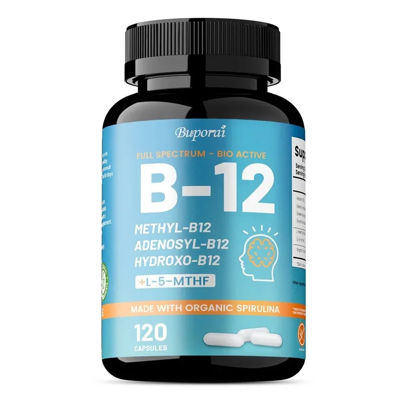 Vitamin B12 Capsules with Organic Spirulina – Daily Vitamin Supplement, 30, 60 or 120 Capsules