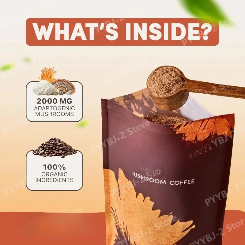 Organic Mushroom Coffee Powder with 6 Mushroom Extracts & MCT Oil – Smooth Daily Coffee Blend, 180g