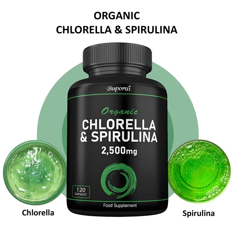 PSLALAE Organic Chlorella & Spirulina 2500mg Capsules – Daily Superfood Supplement for Immune & Energy Support
