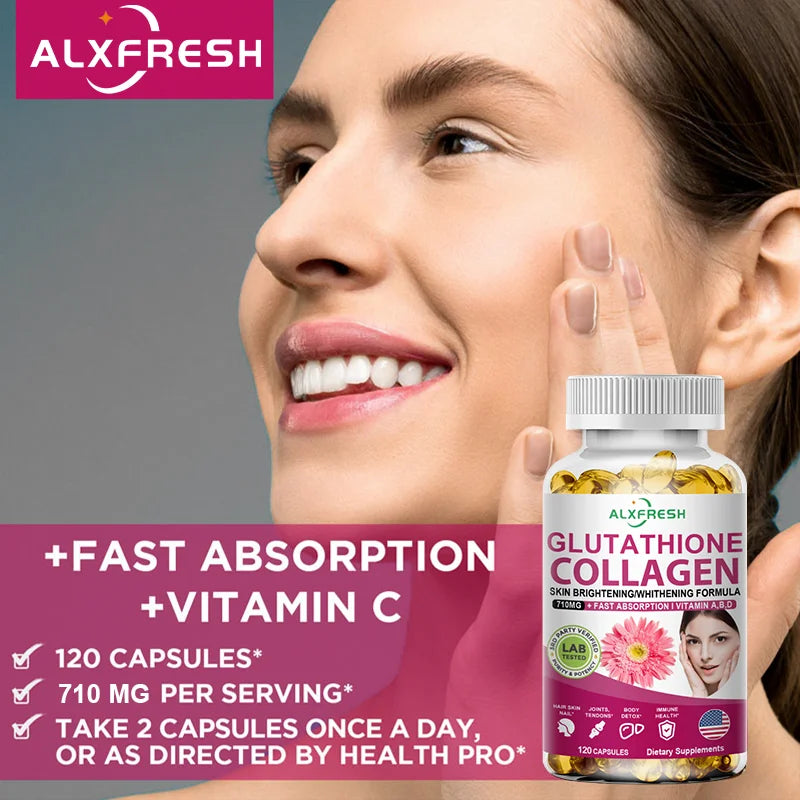 ALXFRESH Collagen, Glutathione & Vitamin C Capsules – Skin, Hair & Nail Support Supplement