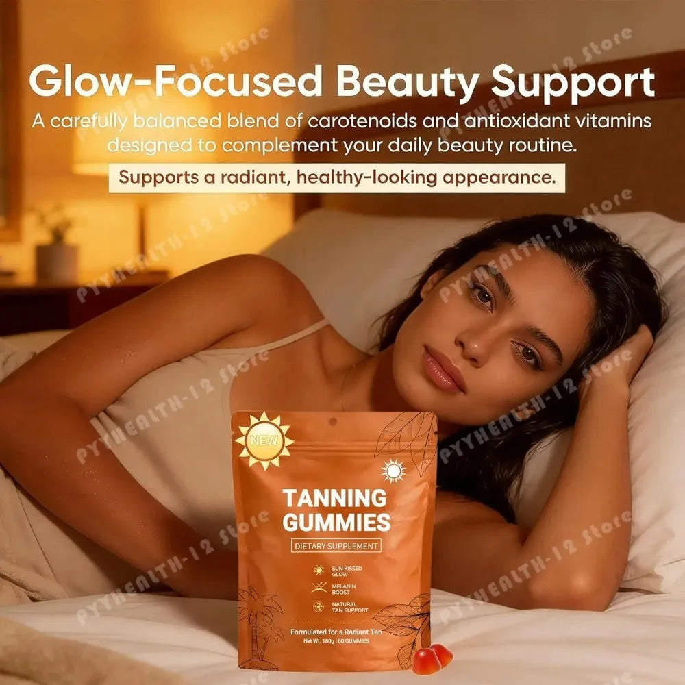 Sunless Tanning Gummies with Beta-Carotene – Bronzing Glow Support, 60 Gummies