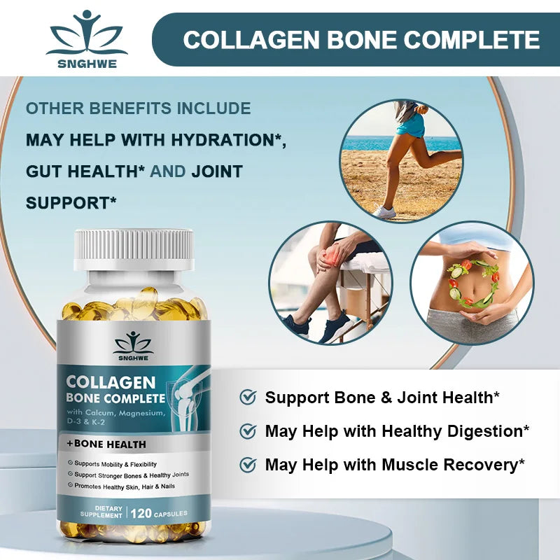 Collagen Bone Complete Capsules with Type I & III Collagen, Calcium, Vitamin D3 & K2 – Bone, Joint, Hair, Skin & Nail Support Supplement