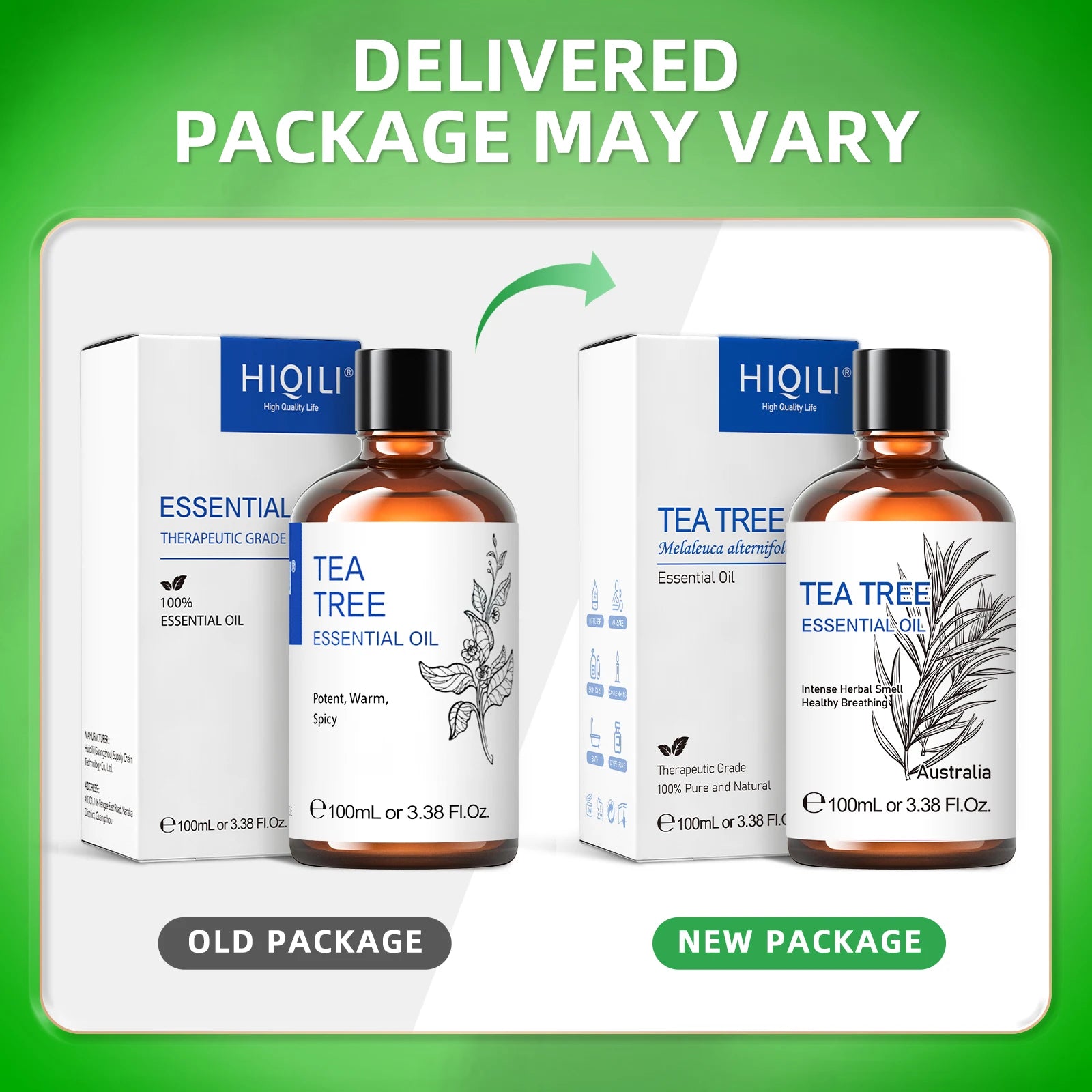HIQILI Tea Tree Essential Oil 100ml – 100% Pure Steam Distilled Oil for Aromatherapy, Diffusers & Hair Care