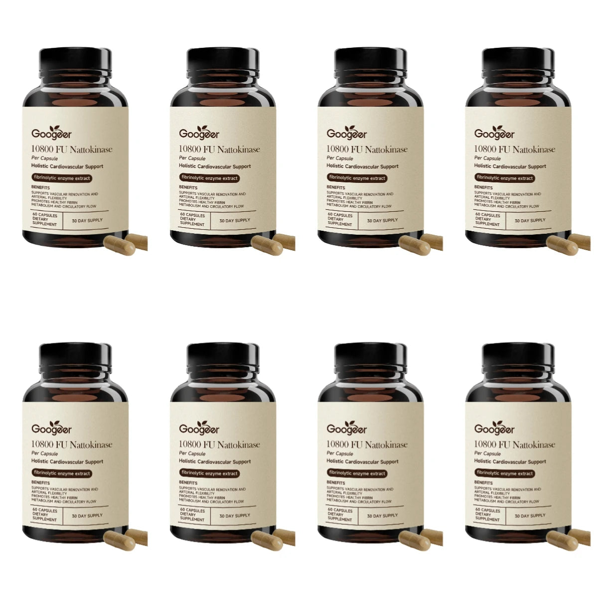 Nattokinase 10,800 FU Capsules with CoQ10 and Garlic Extract – 60 Capsules