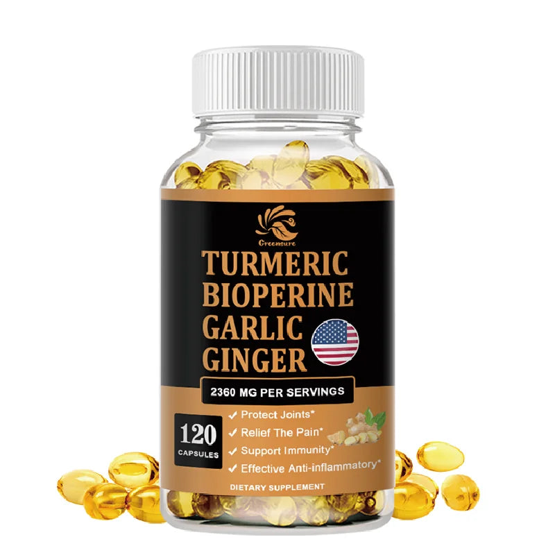 Turmeric, Ginger & Garlic Capsules with Black Pepper – Herbal Wellness Supplement, 60/120 Capsules