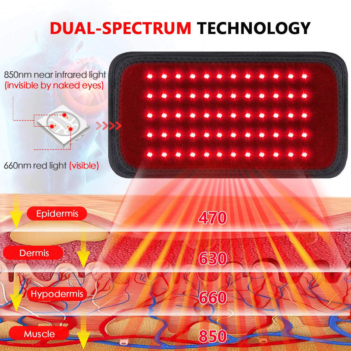 Red & Near-Infrared LED Light Therapy Belt – 660nm & 850nm Waist Wrap, 60 LEDs