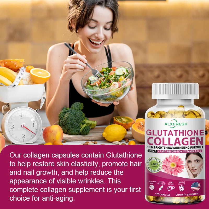 ALXFRESH Collagen, Glutathione & Vitamin C Capsules – Skin, Hair & Nail Support Supplement