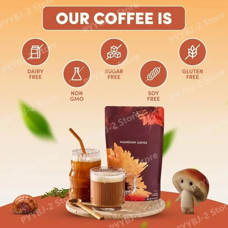Organic Mushroom Coffee Powder with 6 Mushroom Extracts & MCT Oil – Smooth Daily Coffee Blend, 180g